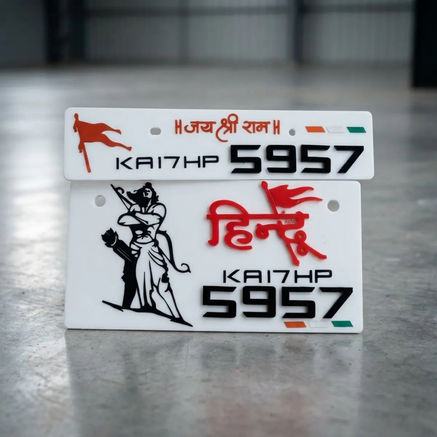 Premium 3D Hindu Stylish Bike Plate | White