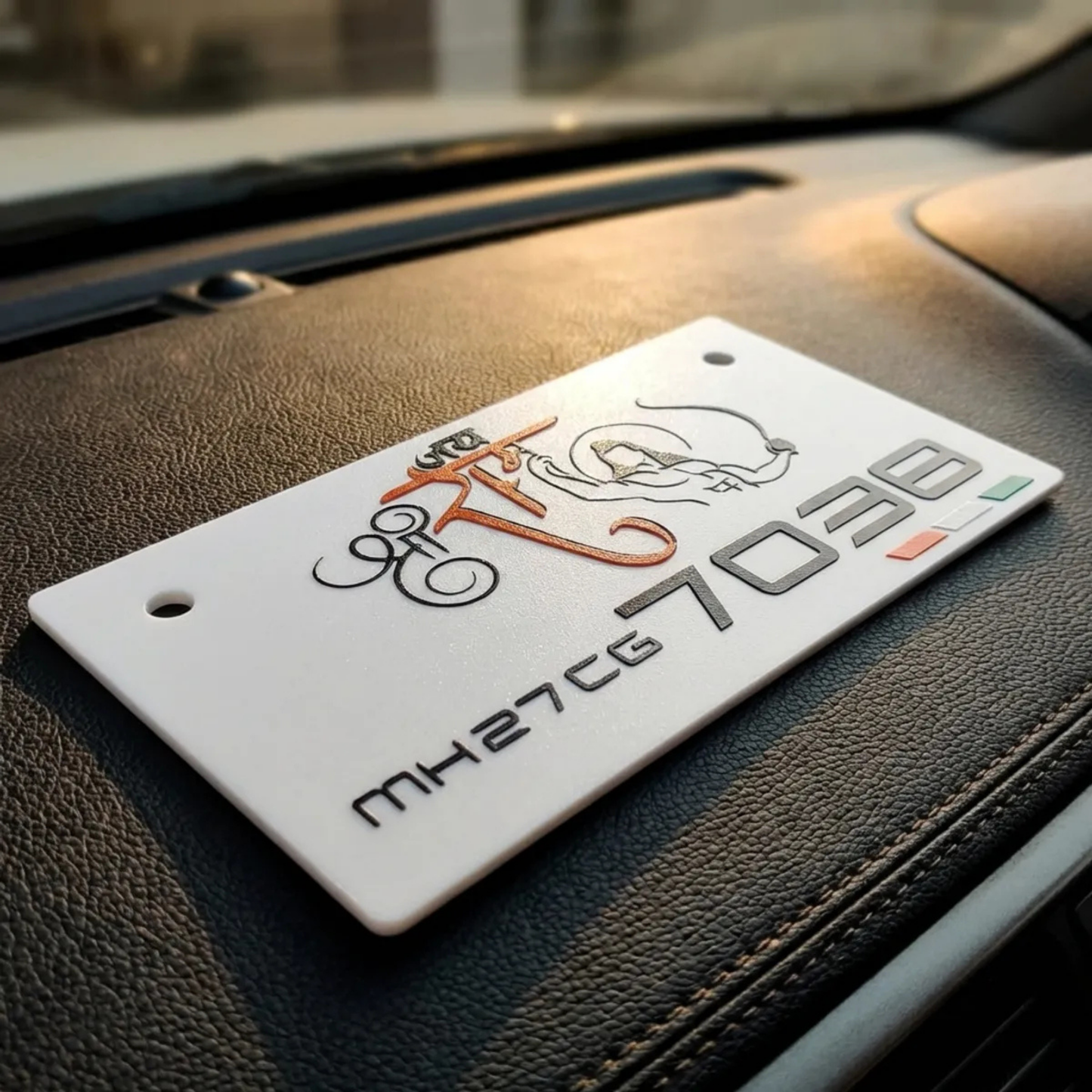 Premium 3D Shri Ram Stylish Bike Plate | White