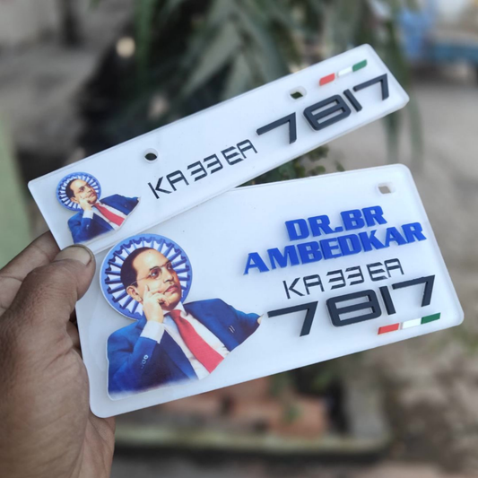 Premium 3D Dr. BR Ambedkar Stylish Bike Plate | White